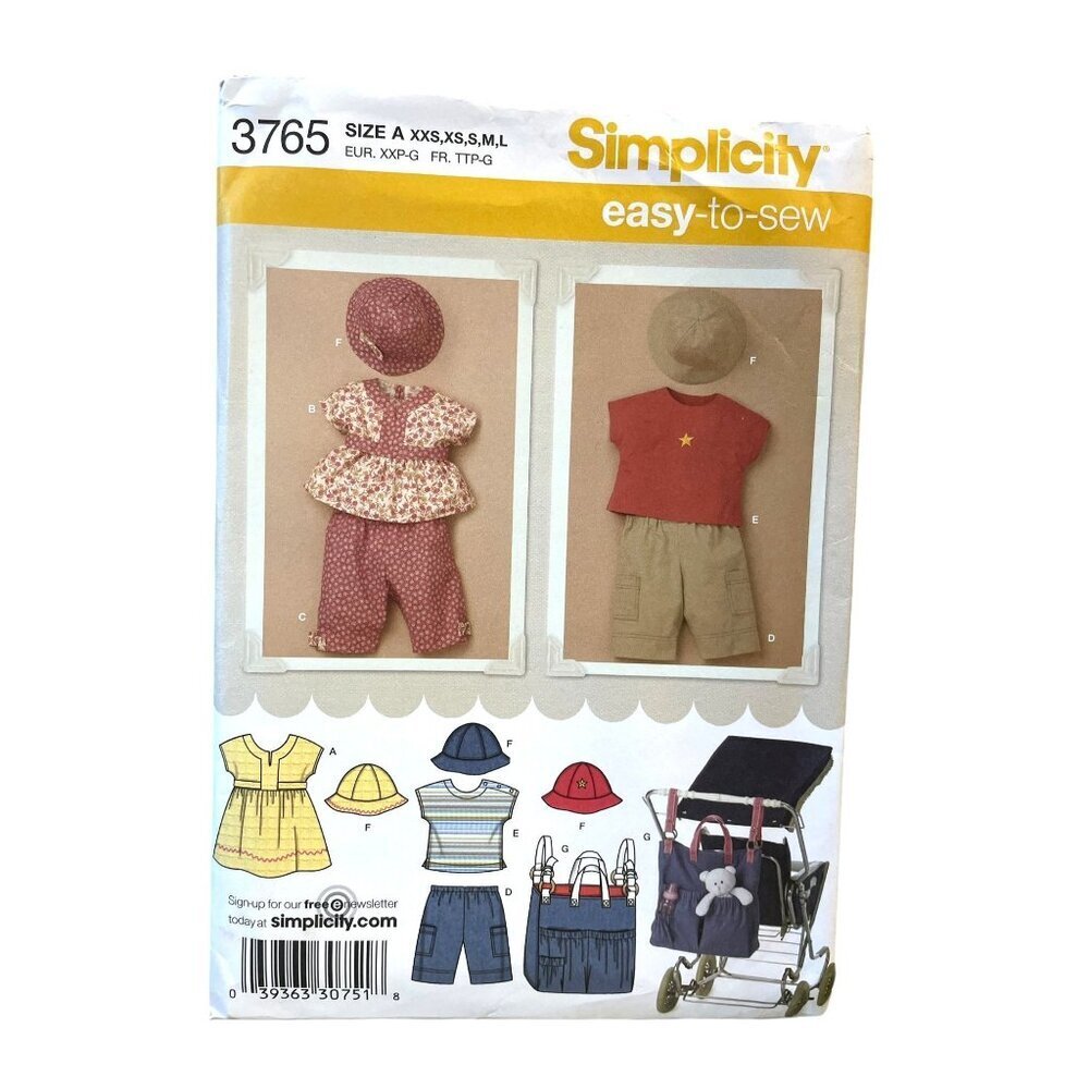 Simplicity Sewing Pattern‎ 3765 Dress Top Pants Hat Stroller Bag Size XXS-L